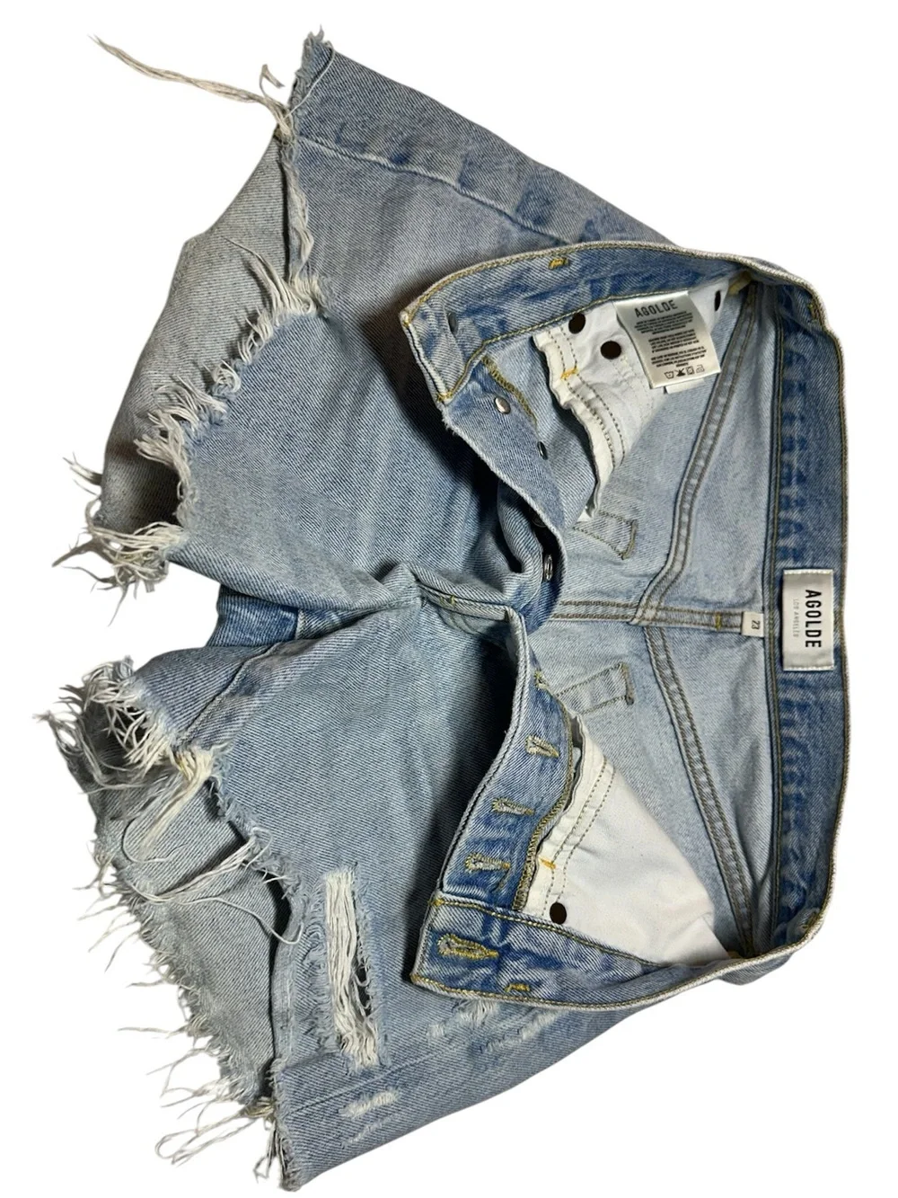 New AGOLDE Parker Long Distressed Denim Shorts Light Wash 100% Cotton
